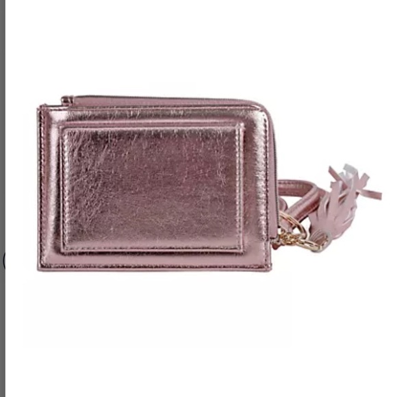 NEW Julia Buxton Pebble Zip Tassel Wristlet & CardHolder, metallic pink - Picture 3 of 11